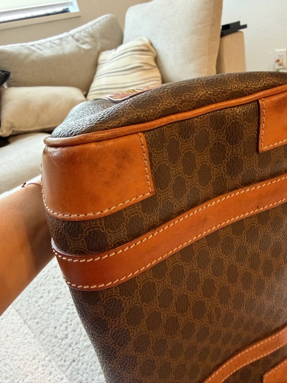 Celine Boston Brown Monogram Tote with Tan Leather Patch - Picture 5 of 14